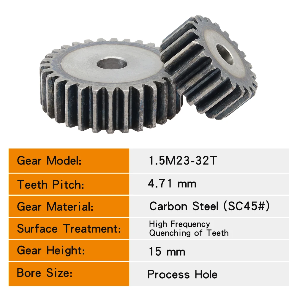 Pinion Gears 1.5M-23T/24T/25T/26T/27T/28T/29T/30T/31T/32T SC45# Carbon Steel Cylindrical Gear High Frequency Quenching Teeth
