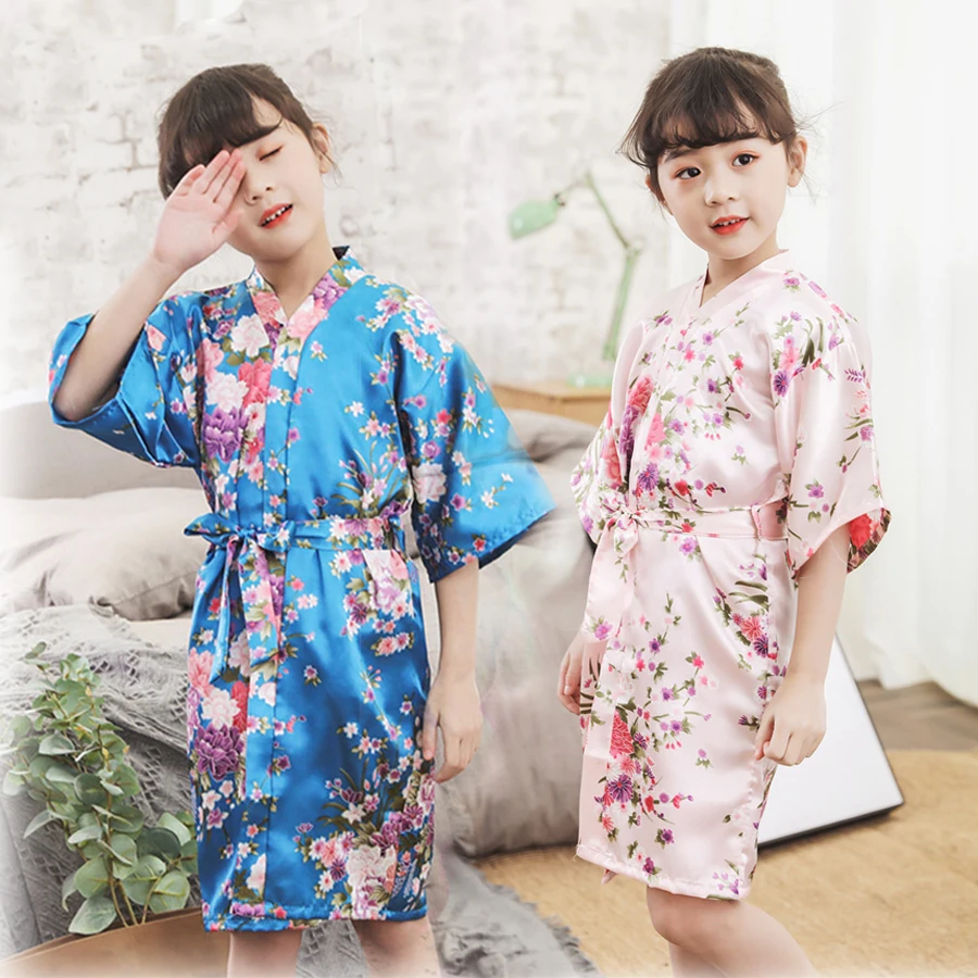 Bathrobe Kids flower girl robe clothes Silk Satin Kimono Robes Bathrobe Sleep wear Kids' things