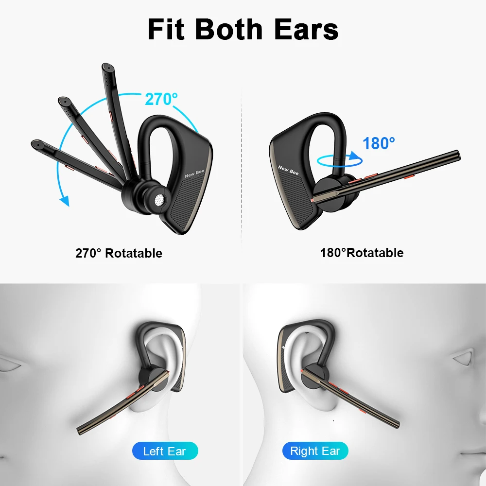 New Bee M50 Bluetooth 5.2 Headset Wireless Earphones Headphone with Dual Mic Earbuds Earpiece CVC8.0 Noise Cancelling Hands-free headphones with microphone