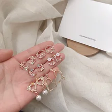 Корея небольшой свежий сладкий лепесток из циркония круг имитация жемчуга серьги темперамент простой дикий для женщин уха ювелирные изделия