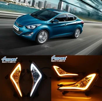 High quality and Waterproof LED Car DRL Daytime running lights fog light with yellow signal For Hyundai Elantra 2014 2015