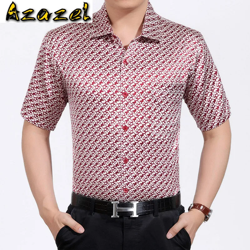 

Azazel Men Shirts Real Silk Shirt 2020 New Short Single Breasted Casual Shirts men autumn printing shirt 3036 PWX05