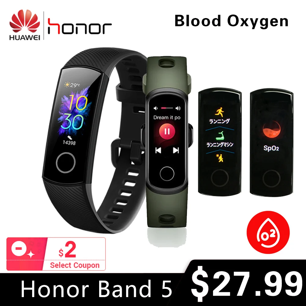 Huawei Honor band 5, смарт-браслет, глобальная версия, кровяный кислород, Смарт-часы AMOLED, сердцебиение, бешеный, ftness, трекер сна, несколько лангов