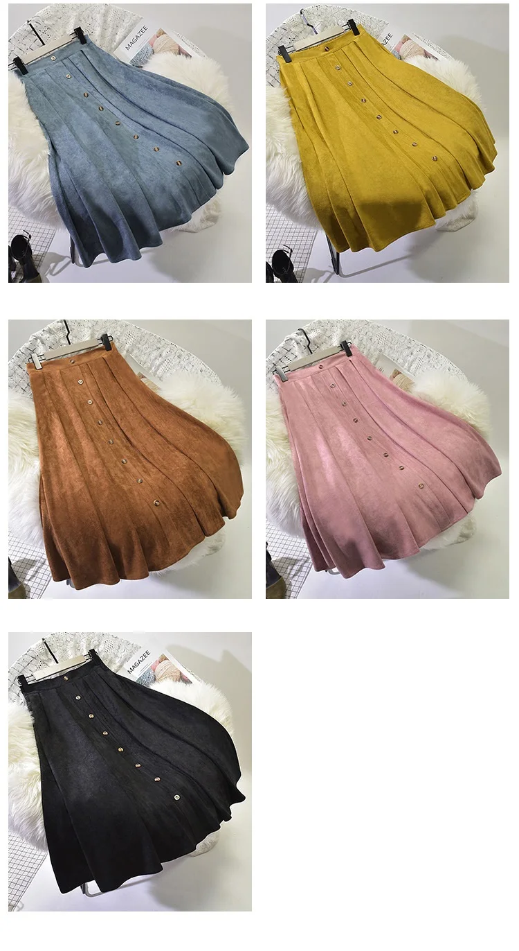 Высококачественная Женская замшевая юбка длинные плиссированные юбки женские s Saias миди Faldas винтажные женские миди юбки с высокой талией 0909-58