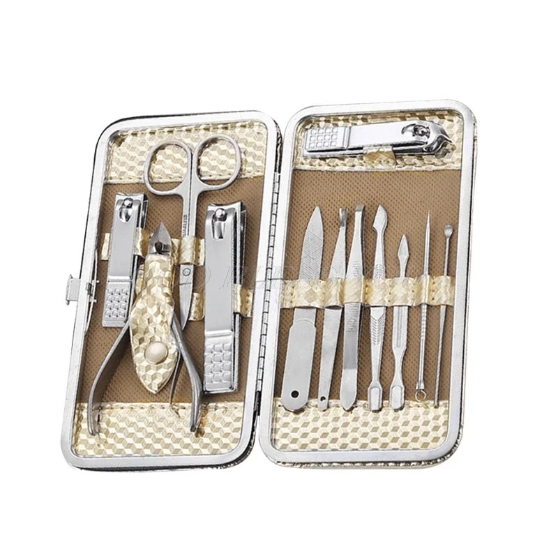 Нержавеющая сталь профессиональный набор для ухода за ногтями Маникюрный набор для ухода за ногтями с чехол для путешествий золотой