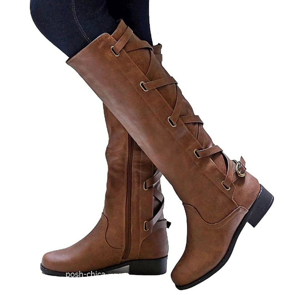 Mejores Ofertas Botas sobre las rodillas para mujer de Tacones con cremallera de encaje de las mujeres zapatos de hebilla de moda de mujer botas Punk mujer de talla grande envío de la gota xmQKM80gZnx