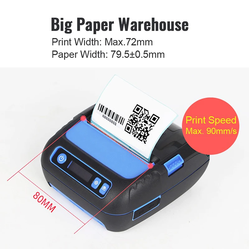 

Thermal Printer 80mm Bluetooth Wireless Label Receipt 2 in 1 POS Machine 3inch Portabel Mini Mobile Printer POS Android IOS