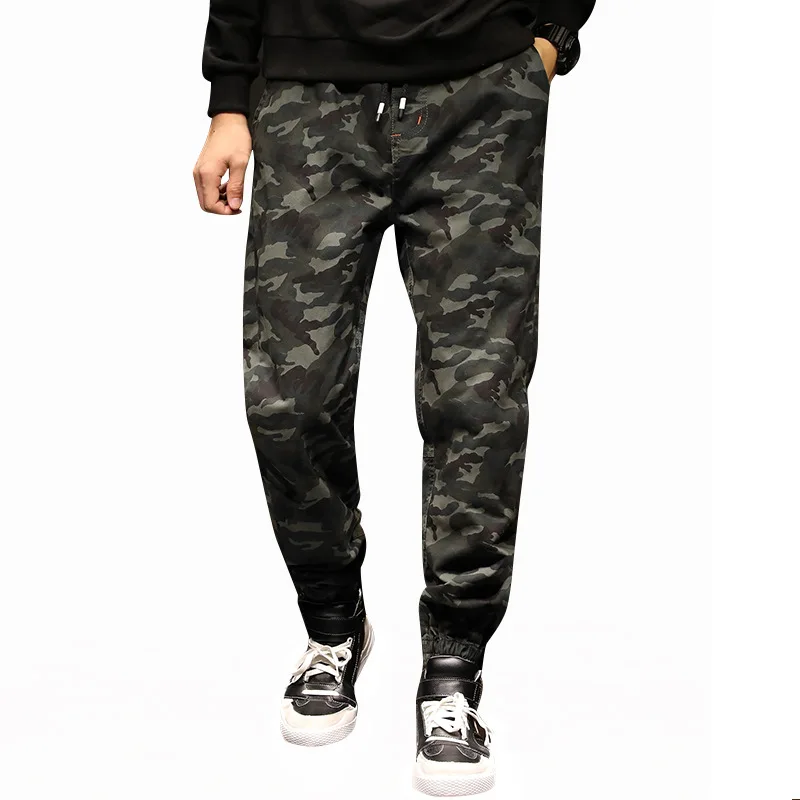 

Men Leisure Camouflage Pants 100% Cotton Solid Color Camouflage Men's Pants Velcro Beam Feet Multi-pocket Trousers Spring