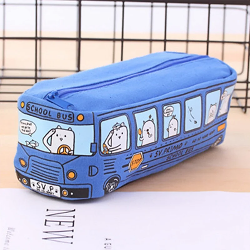 Creative Cute Small Animal School Bus Stationery Canvas Pencil Case Organizer Pencil Bag Gift Office School Stationery Supply - Цвет: NB