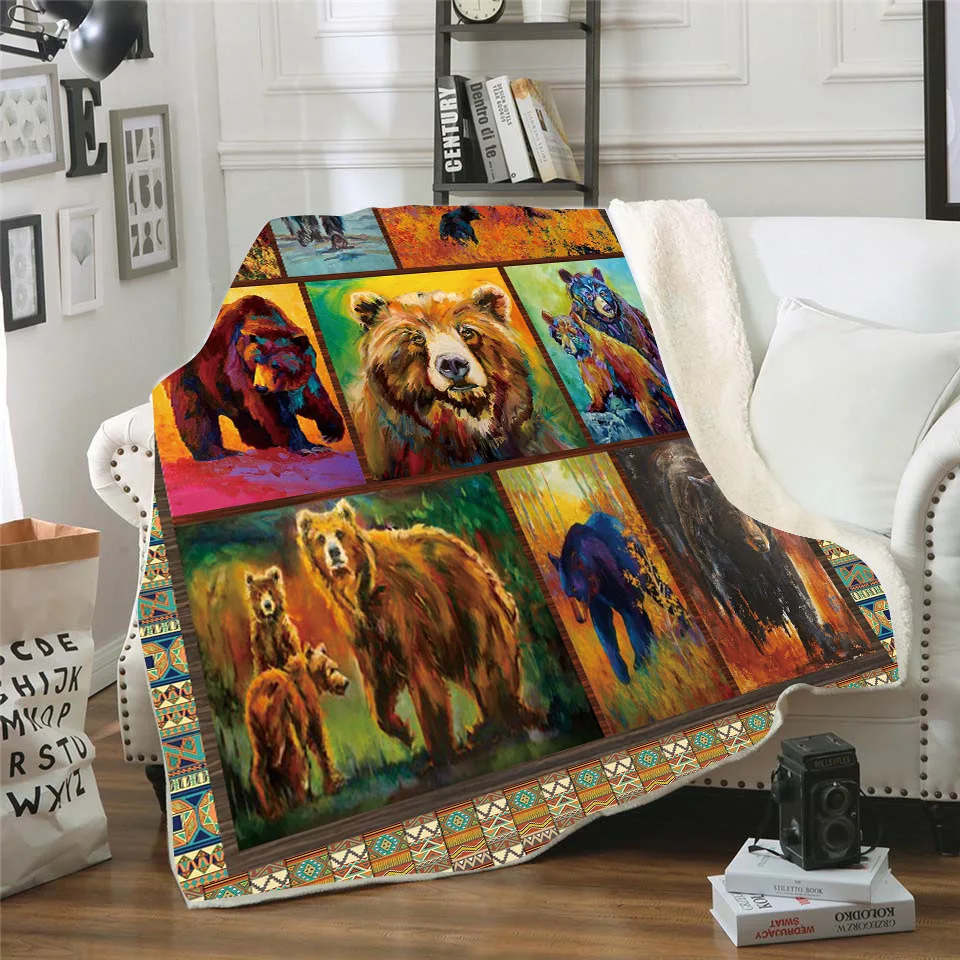 

Bear 3D Printed Fleece blanket for Picnic Thick Fashionable Bedspread Sherpa Throw Blanket Drop Shipping
