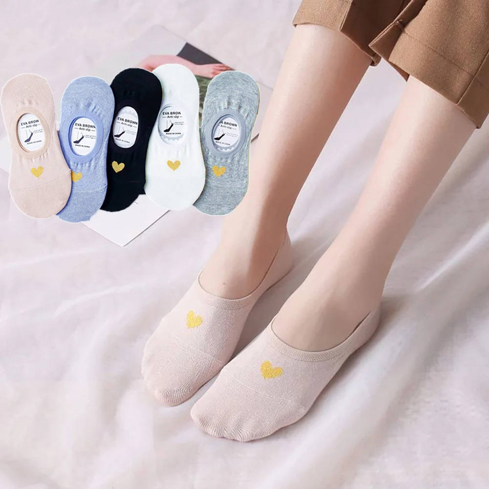

1Pair Ankle Socks For Female Women Summer Lovely Invisible Sock Soft Slippers Cute Love Heart Printed Harajuku Skateboard Socks
