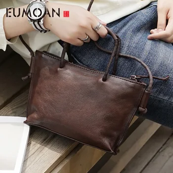 

EUMOAN Leather Art Mini Retro Crossbody bag, cowhide handmade shoulder bag, lady small handbag