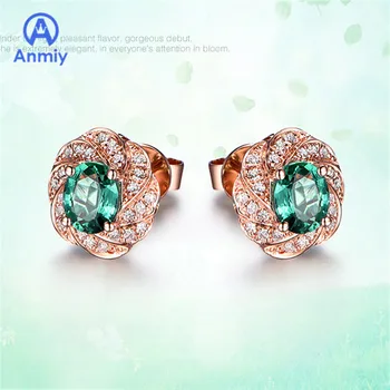

Anmiy New Fashion Green Tourmaline Studs Women's Group Zircon Color Treasure Ear Ring Jewelry