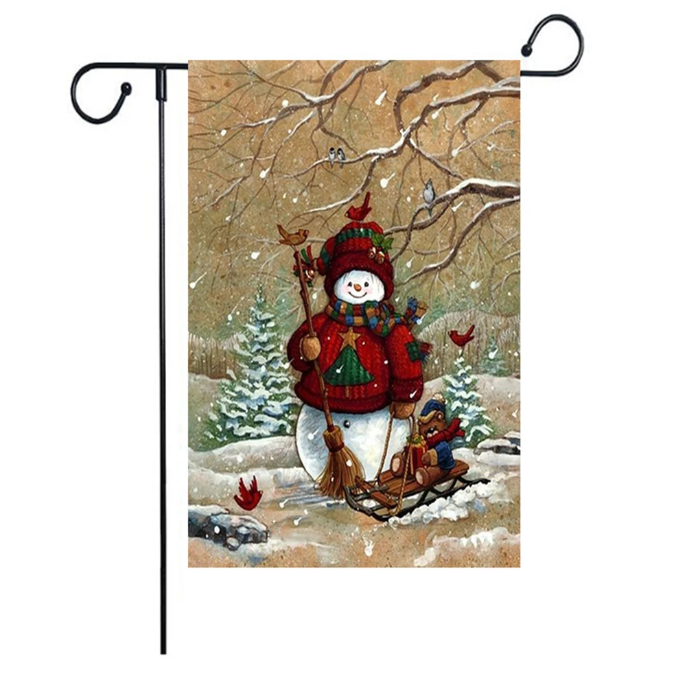Snowman Garden Flags Rustic Christmas Burlap Double Side Outdoor Winter Signs Decorations Flag New N6 | Дом и сад
