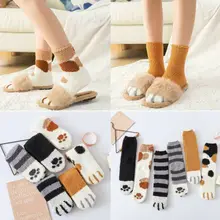 Детские зимние милые толстые теплые носки-тапочки с когтями кошки для девочек носки из кораллового флиса для женщин и девочек