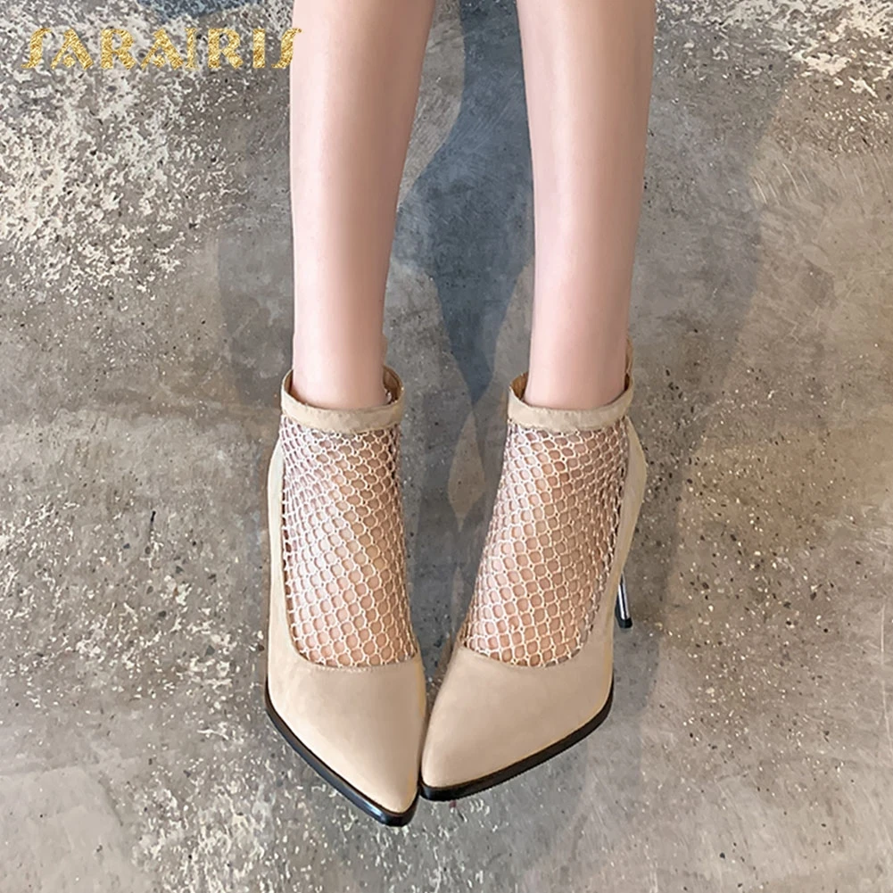 

Sarairis 2020 New Arrivals Plus Size 33-50 Thin High Heels Ankle Boots Woman Shoes Zip Up Concise Shoes Women Boots Female