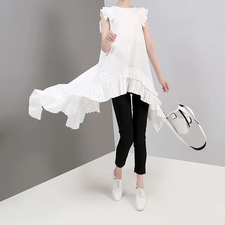 New Fashion Style Irregular Sleeveless Ruffles Hem Blouse Fashion Nova Clothing