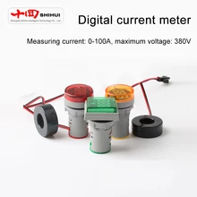 Digital Display Ammeter Square/Round Indicator Light Type 220V Mini AC Digital Display Frequency Ammeter 0-100A 3.3W