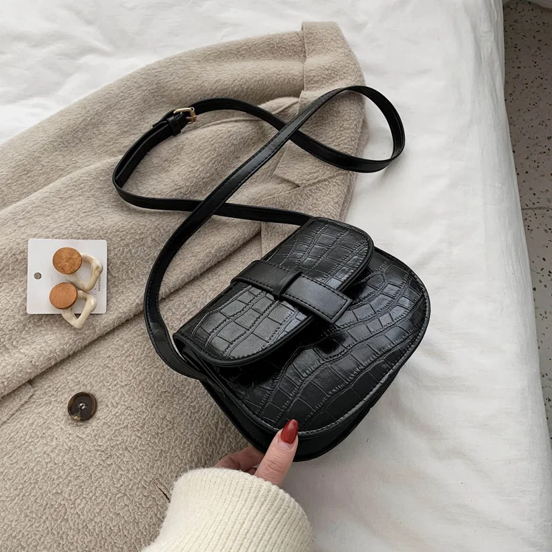 

New Arrival Textured WOMEN'S Bag Square Sling Bag Korean-style Retro Versatile Crocodile Pattern Shoulder Bag Textured Western S