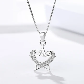 

Genuine S925 sterling silver female Temperament pendant Korean simple personality zircon Heart-shaped Star pendants silverware