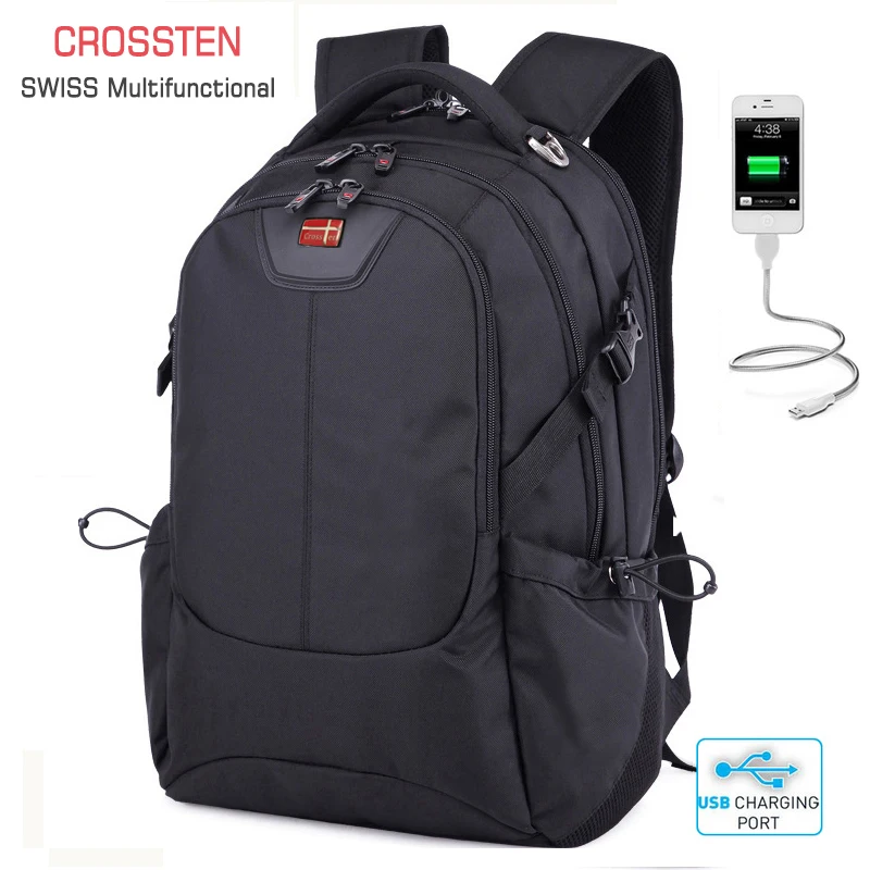 Crossten Швейцарский многофункциональный внешний USB порт зарядки сумка для ноутбука Водонепроницаемый 1" ноутбук рюкзак школьный дорожная сумка рюкзак