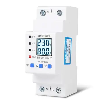 

SINOTIMER 63A 80A Din Rail Adjustable Over Under Voltage Protective Device Current Limit Protection Voltmeter Ammeter Kwh