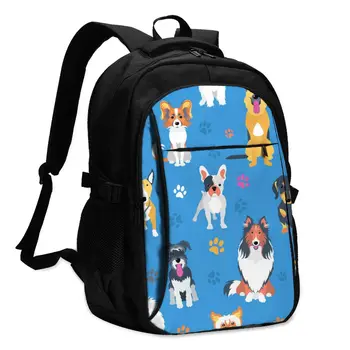 

Backpack USB Charge Women Cartoon Dogs And Footprint Student Backpack Letters Print School Bag Teenager Girls Backpack