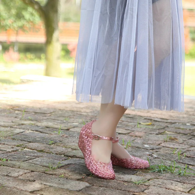 

Kay Yaqi 2019 New Style Sandals Women's Jelly Slanted Heel Hollow out Gladiator Sandals Fashion Sequin Anti-slip Comfortable