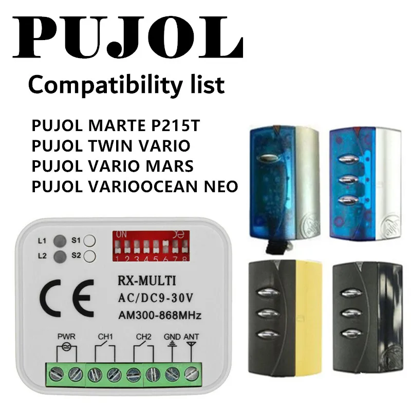 

PUJOL remote garage 433.92MHz rolling code PUJOL garage gate remote control 300-900mhz receiver