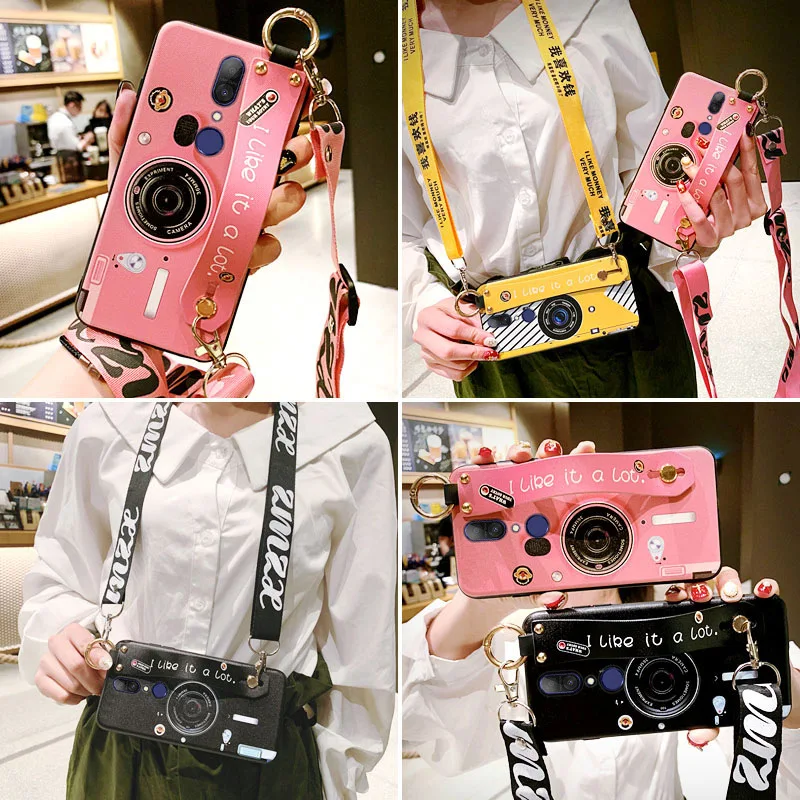 New Style OnePlus 7pro Phone Case Realme X Lanyard Q Silicone Wrist Strap Camera