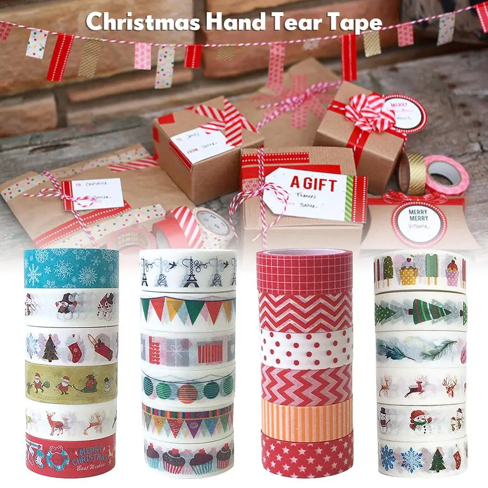 

1PC Christmas Hand Tear Tape DIY Decorative Stationery Paper Color Washi Tape