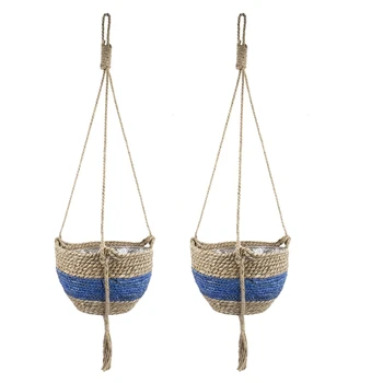 

2 Pack Seagrass Hanging Planter Basket, Indoor Outdoor Plant Pots, Flower Pot Cover