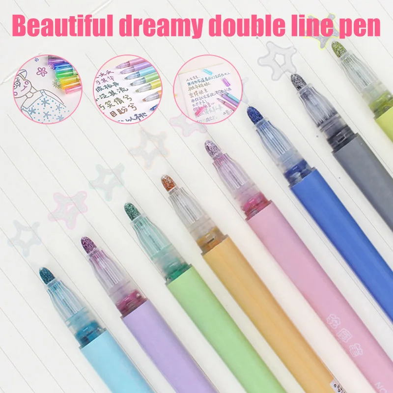

Card Writing Drawing Double Line Outline Pen Highlighter Marker Pen 8 Color for School Office J8 #3