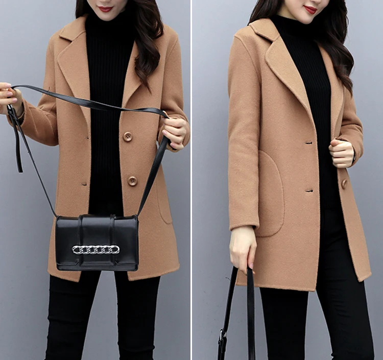 Женское шерстяное пальто, зимняя куртка, женское тонкое шерстяное длинное кашемировое пальто, Повседневный Кардиган, элегантные куртки из смешанной ткани размера плюс S-4XL