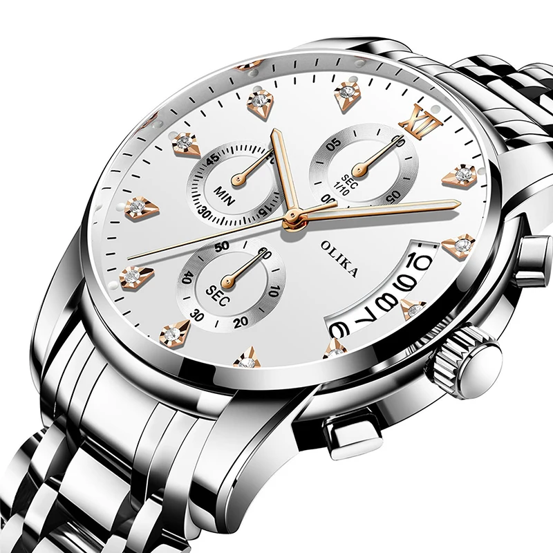 Олика кварцевые Для мужчин часы Сталь для Стразы Бизнес мужской золотые человек