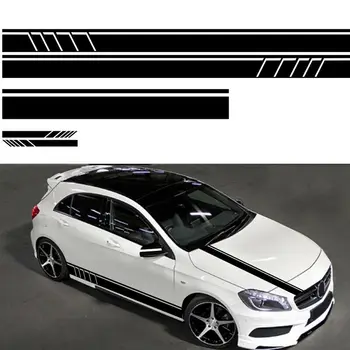 

100% Brand New 5pcs Car Side Body Door Racing Stripe Vinyl Hood Roof Decals Sticker Decor Black Waterproof