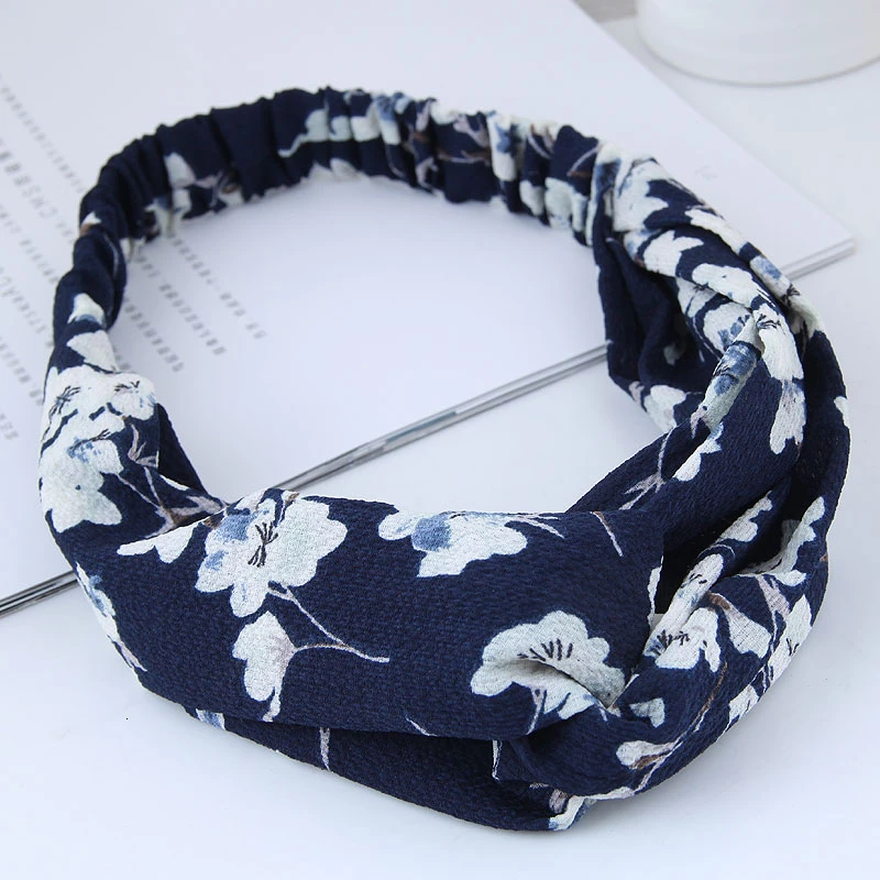 15-Navy Blue Модные повязки на голову, Женские аксессуары для волос, Корейская шифоновая широкая боковая крестообразная резинка, эластичные мягкие повязки на голову, ювелирные изделия, женская спортивная тиара - Цвет: 15-Navy Blue