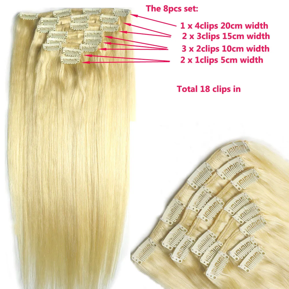 Chocola Полный головной бразильский парик сделал волосы remy 8 шт. набор 120 г 1"-28" Натуральные Прямые волосы на заколках для наращивания человеческих волос