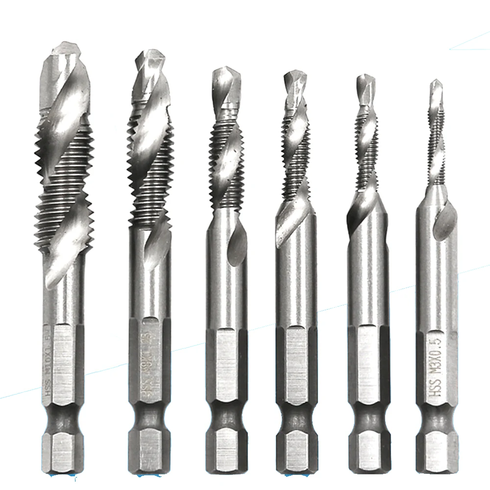 

6PCS M3-M10 Screw Tap Drill Bits HSS 4341 Taps Woodworking Metric Combination Bit High Speed Steel Titanium Drill Tap Bit