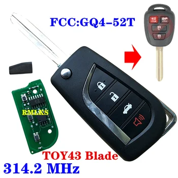 

Flip 4 Buttons Remote Key With H 72G Chip For Toyota RAV4 Highlander 2013 2014 2015 FCC ID:GQ4-52T TOY43 B