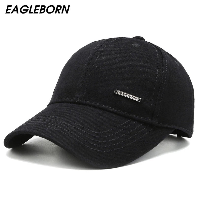 

EAGLEBORN New 100% Cotton Men Baseball Cap High Quality Peaked Cap Spring Summer Hat Outdoor Black Solid Sports Baseball Cap Men