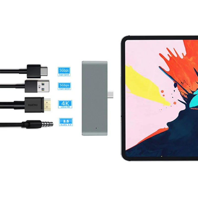 Usb type-C мобильный Pro концентратор адаптер с USB-C зарядка PD 4K HDMI USB 3,0 и 3,5 мм разъем для наушников-совместимый для iPad Pro