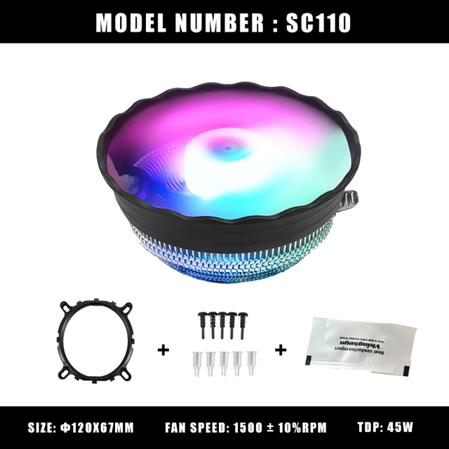 SAMA PC CPU Cooler Fan 120mm RGB 3 Pin For Intel LGA 1151 1155 1156 1366 775 AMD AM2 AM3 AM4 CPU Processor Cooler with Socket CPU Cooler SC110
