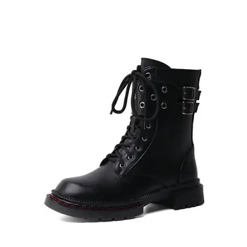 

Genuine Leather Winter 2020 Women Ankle Boots Female Platform Chunky Heels Pumps Night Club Party Shoes Woman