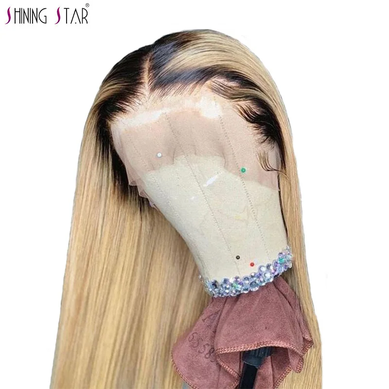 Shiningstar Ombre 1B 27 медовый блонд 13*4 парики на кружеве бразильские прямые человеческие волосы парики для женщин предварительно сорванные волосы remy парик