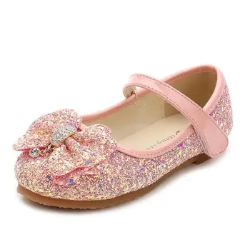

2019 Hot Sale Spring Children Casual Shoes Leather Girls Princess Flat Heel Party Shoes Fashion Sequins Bow Kids princess shoes