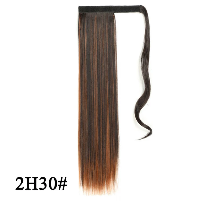Leeons 20'' Synthetic Ponytail Hair pieces Heat Resistant Fiber Straight Ribbon Clip In Hair Extension 21 colors Brown Black 2h30