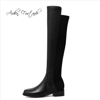 

Arden Furtado 2019 spring Fashion Women's Shoes square heels Ladies Boots genuine leather ladies Knee High Boots size 41 42 new
