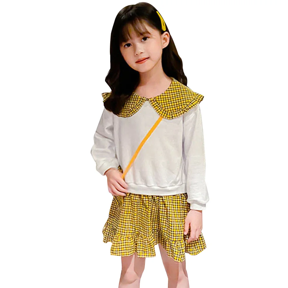 Весеннее платье 2020 клетчатое в стиле пэчворк для девочек вечернее из 2 предметов