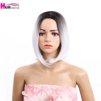

12 Inch Short Bob Wigs Synthetic Hair Straight Wigs For Women Ombre Grey Color Cosplay Wig Hair Expo City